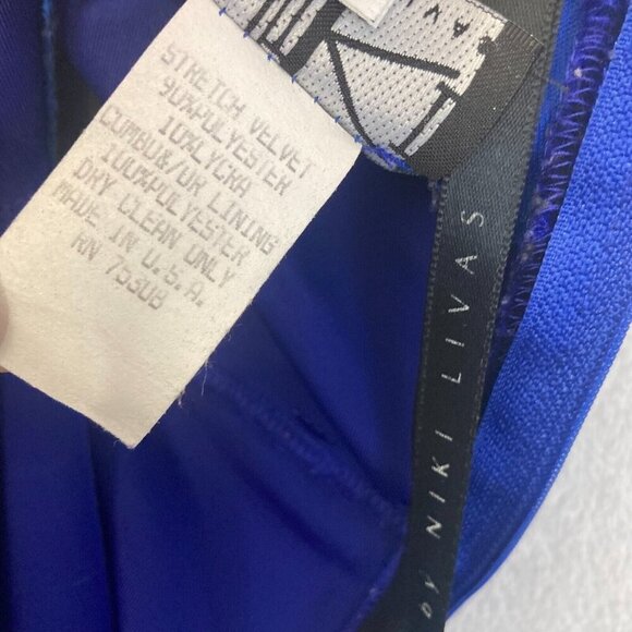 Vintage Niki Livas Blue Velvet Maxi Gown Dress Size 8 Lace Up Back Stretch Prom - Picture 14 of 16